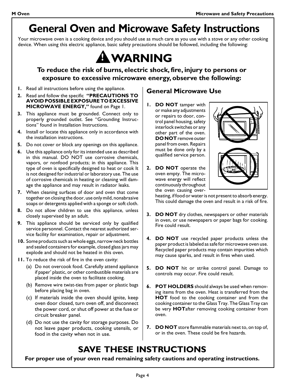 General oven and microwave safety instructions, Warning, Save these instructions | Thermador MT27 User Manual | Page 6 / 24