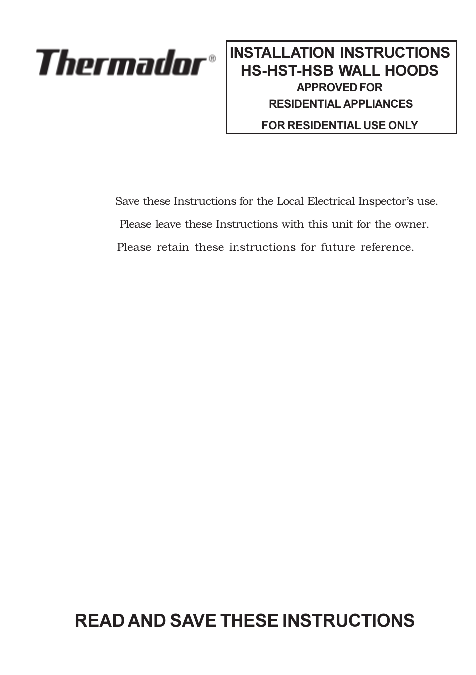 Thermador VTN420B User Manual | 17 pages