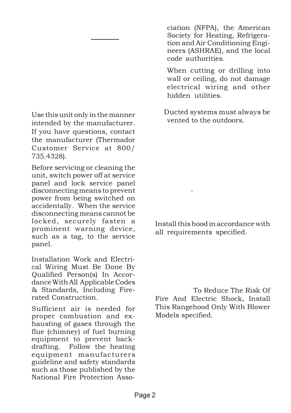 Important safety instructions | Thermador VTN420B User Manual | Page 2 / 17