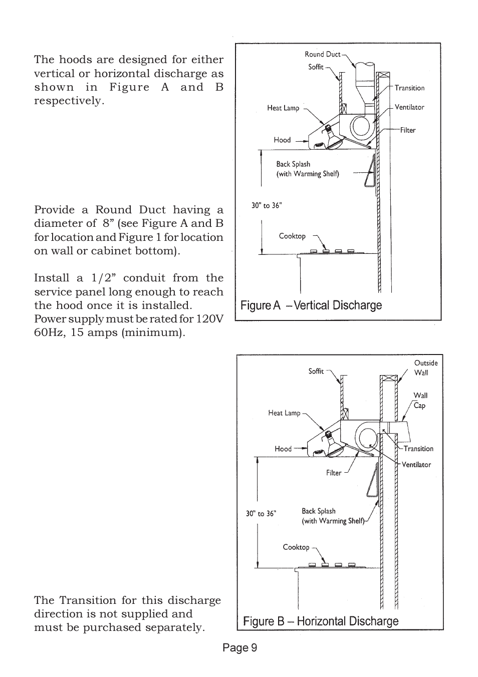 Before installing hood | Thermador VTN420B User Manual | Page 9 / 17