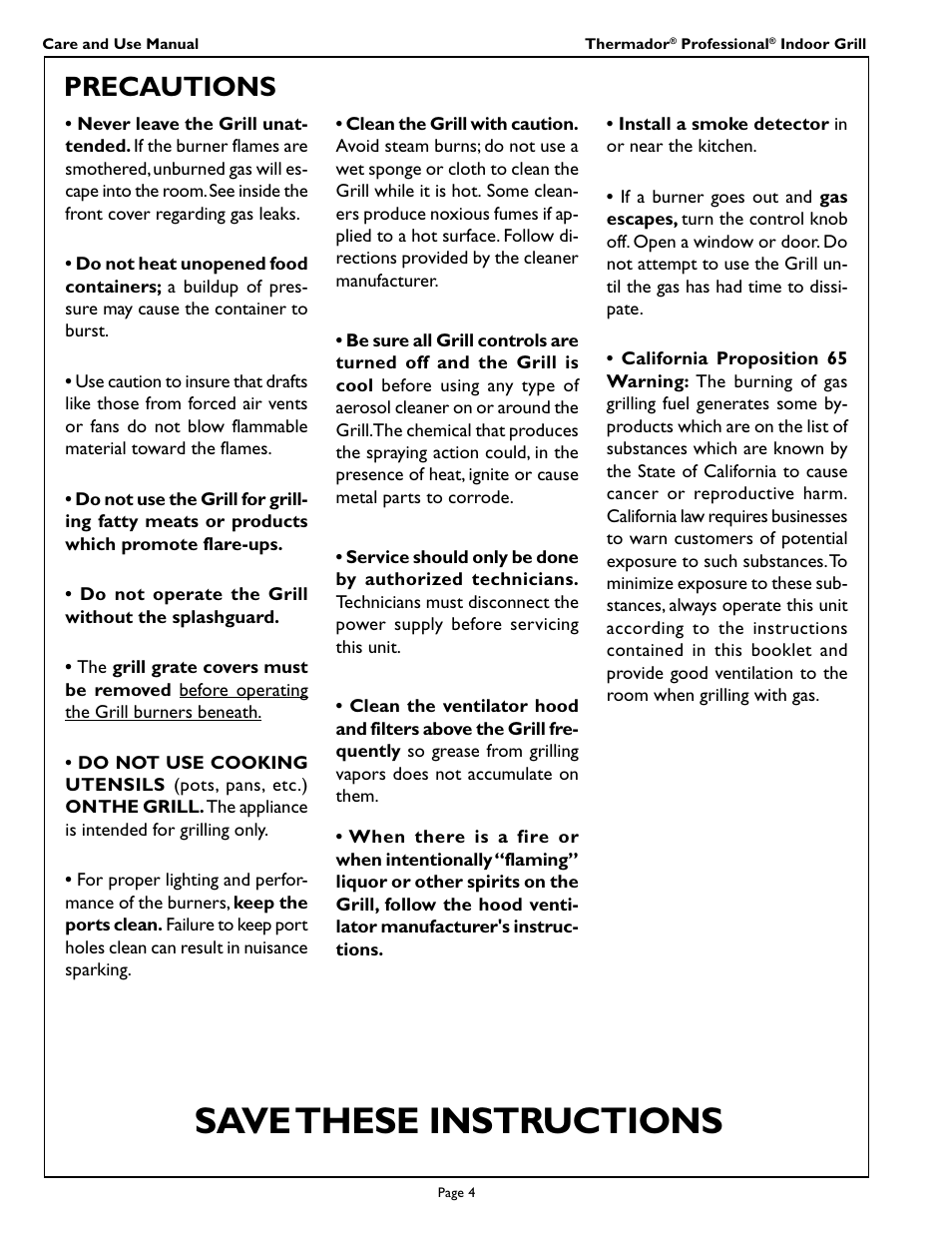 Save these instructions, Precautions | Thermador PB30ZS User Manual | Page 6 / 16