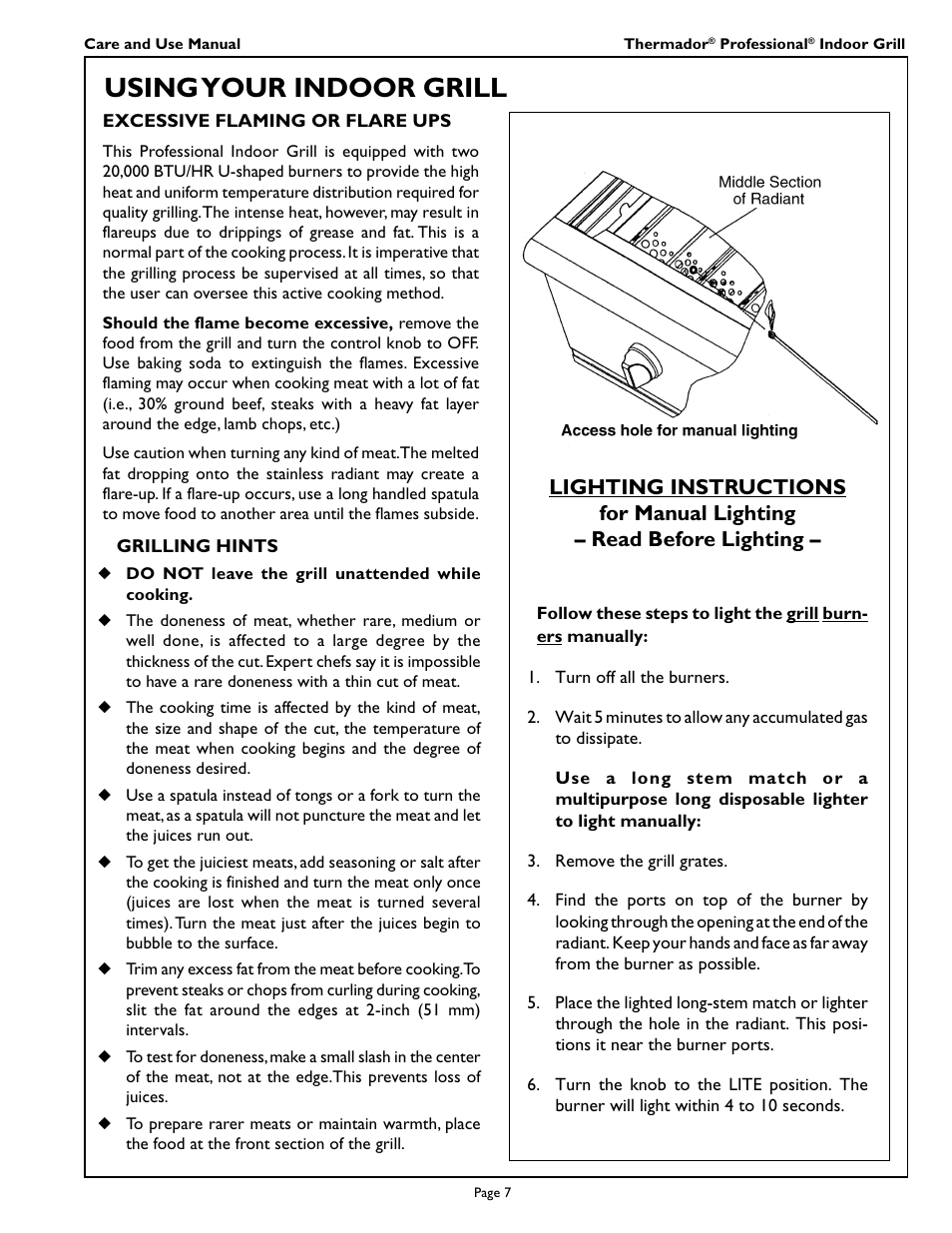 Using your indoor grill | Thermador PB30ZS User Manual | Page 9 / 16