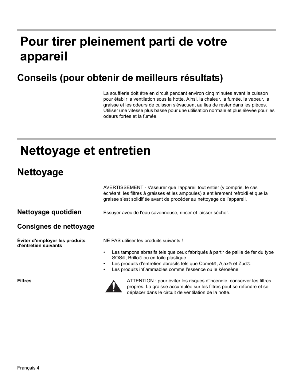 Nettoyage quotidien, Consignes de nettoyage | Thermador VCI2 User Manual | Page 16 / 36