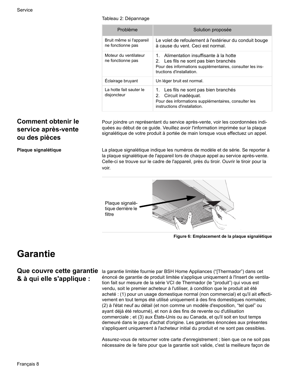 Que couvre cette garantie & à qui elle s'applique | Thermador VCI2 User Manual | Page 20 / 36