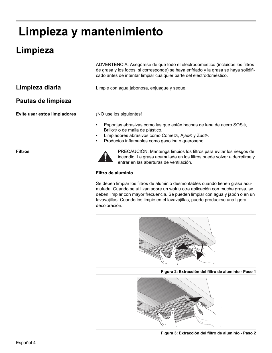 Limpieza diaria, Pautas de limpieza | Thermador VCI2 User Manual | Page 28 / 36