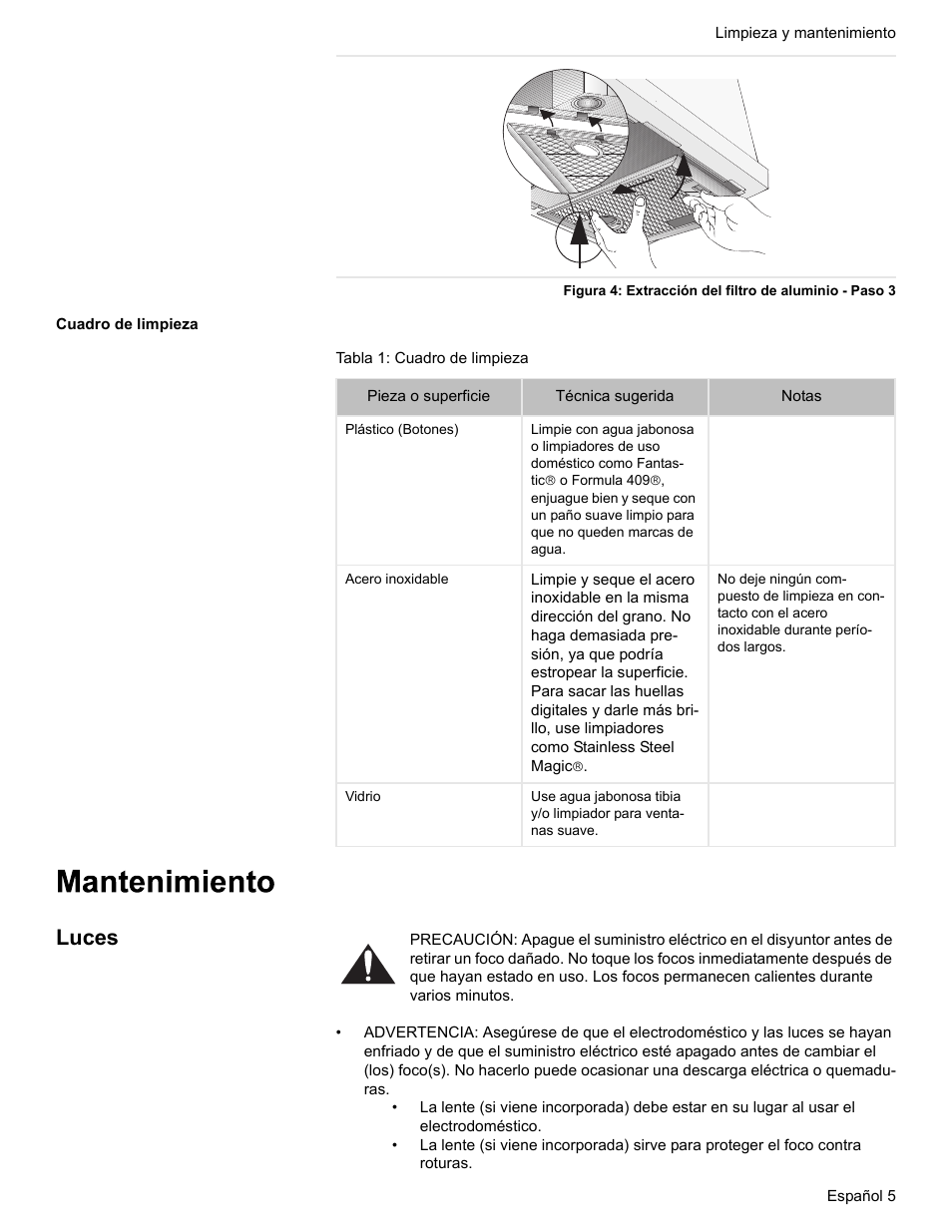 Luces | Thermador VCI2 User Manual | Page 29 / 36