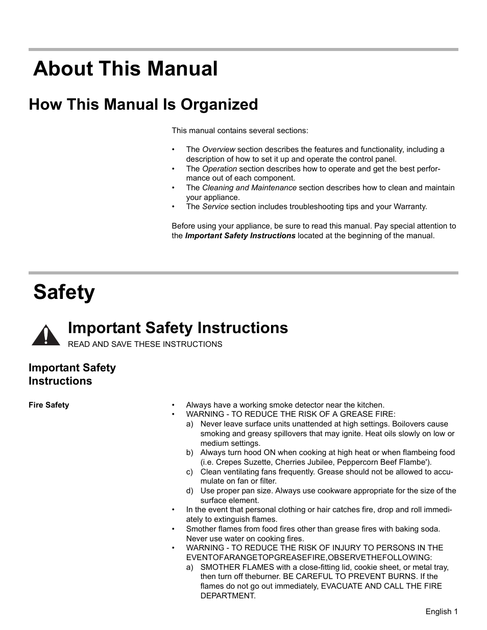 About this manual, How this manual is organized, Safety | Important safety instructions, Fire safety, About this manual safety | Thermador VCI2 User Manual | Page 3 / 36