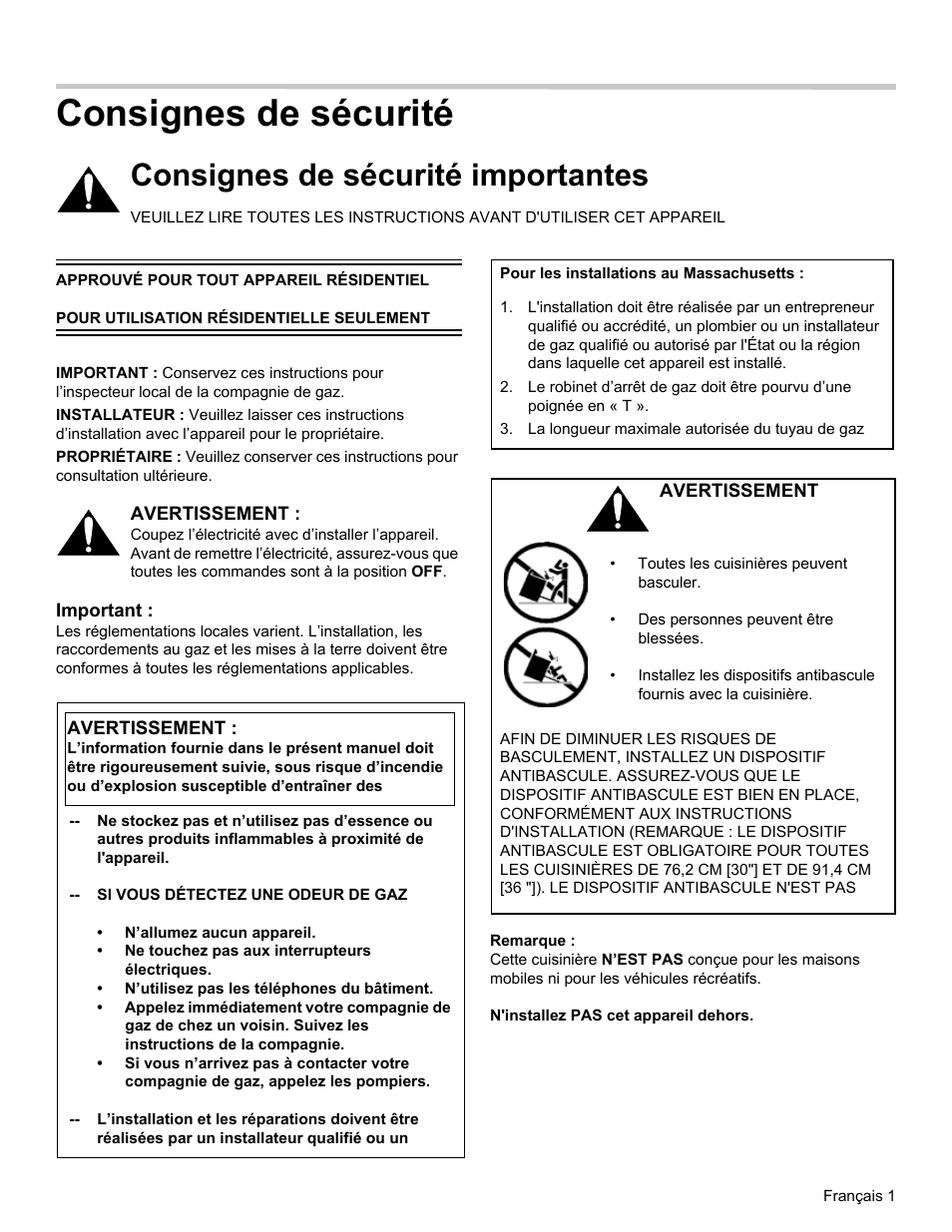 Consignes de sécurité, Consignes de sécurité importantes | Thermador PRG30 User Manual | Page 23 / 64