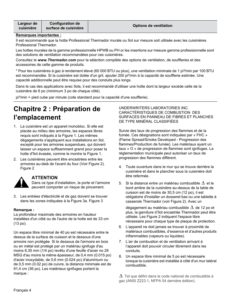 Chapitre 2 : préparation de l’emplacement | Thermador PRG30 User Manual | Page 26 / 64