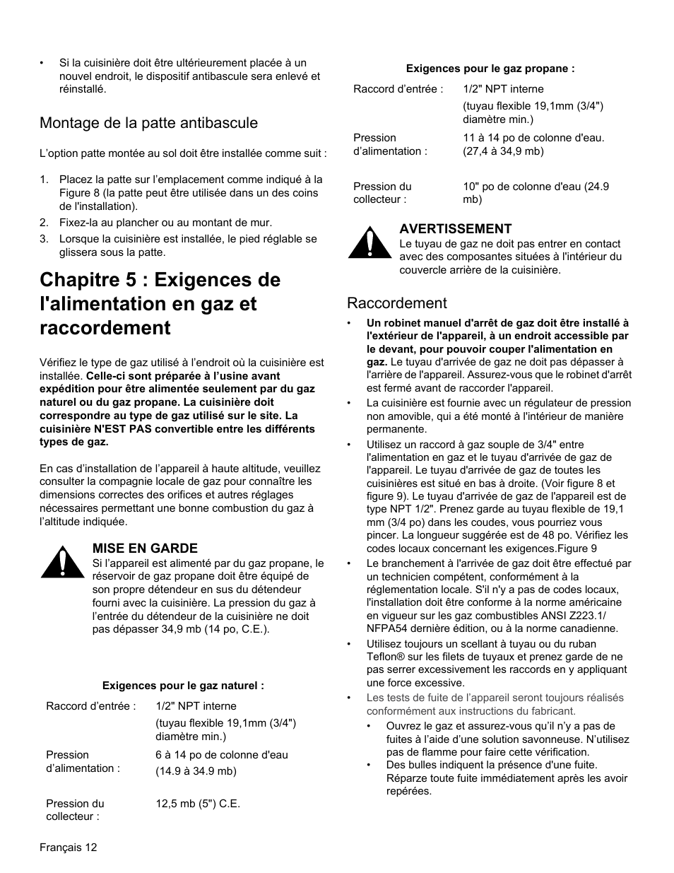 Montage de la patte antibascule, Raccordement | Thermador PRG30 User Manual | Page 34 / 64