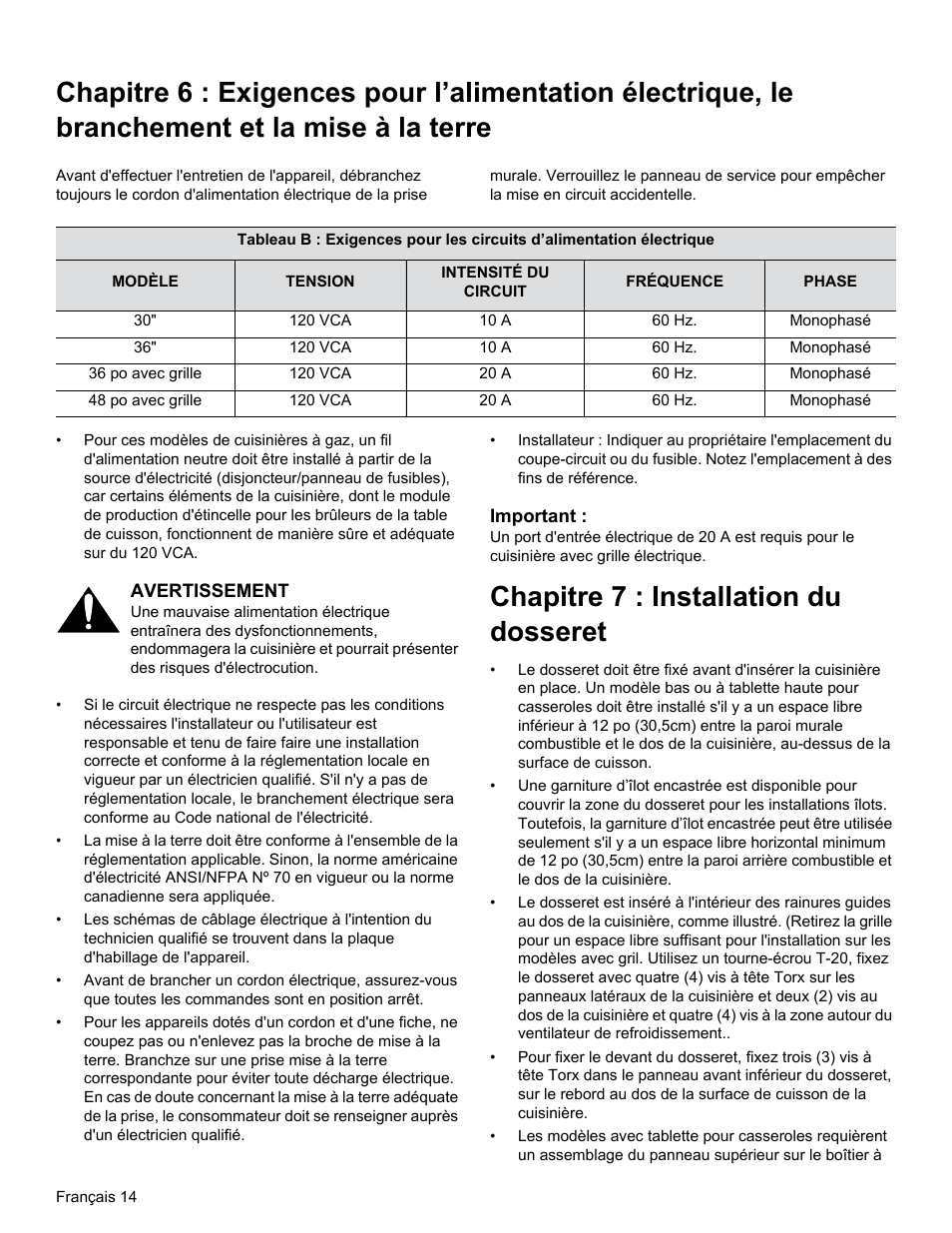 Chapitre 7 : installation du dosseret | Thermador PRG30 User Manual | Page 36 / 64