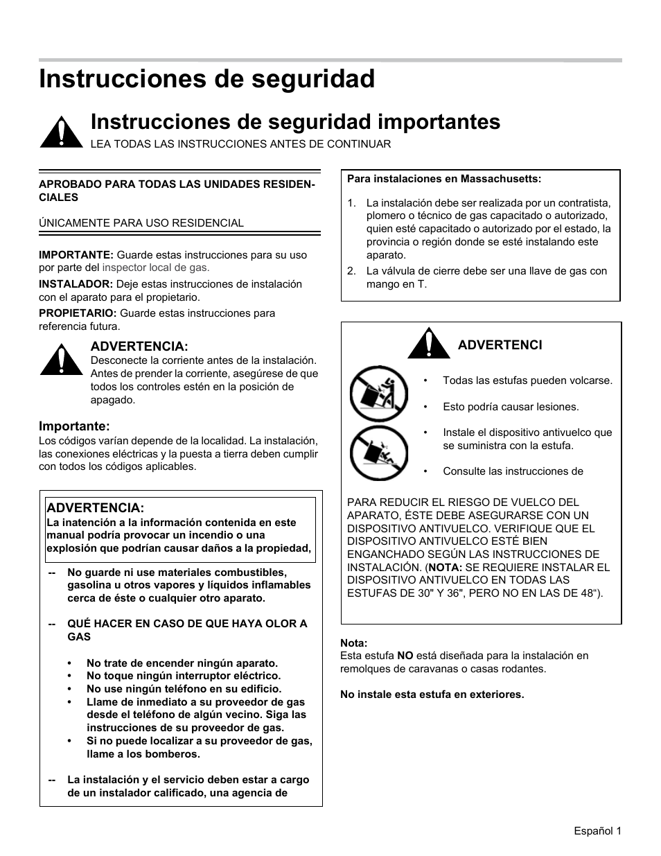 Instrucciones de seguridad, Instrucciones de seguridad importantes | Thermador PRG30 User Manual | Page 44 / 64