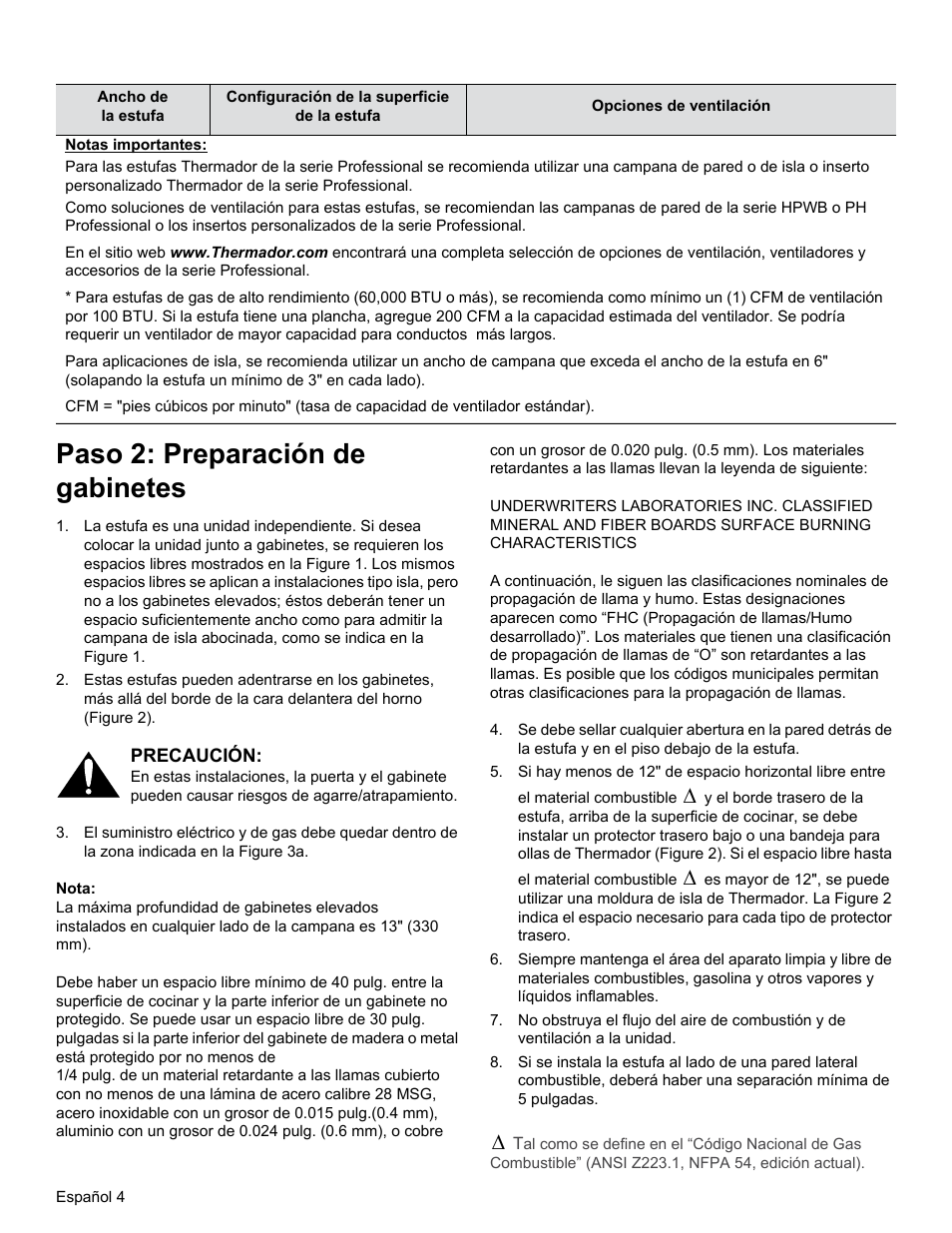 Paso 2: preparación de gabinetes | Thermador PRG30 User Manual | Page 47 / 64
