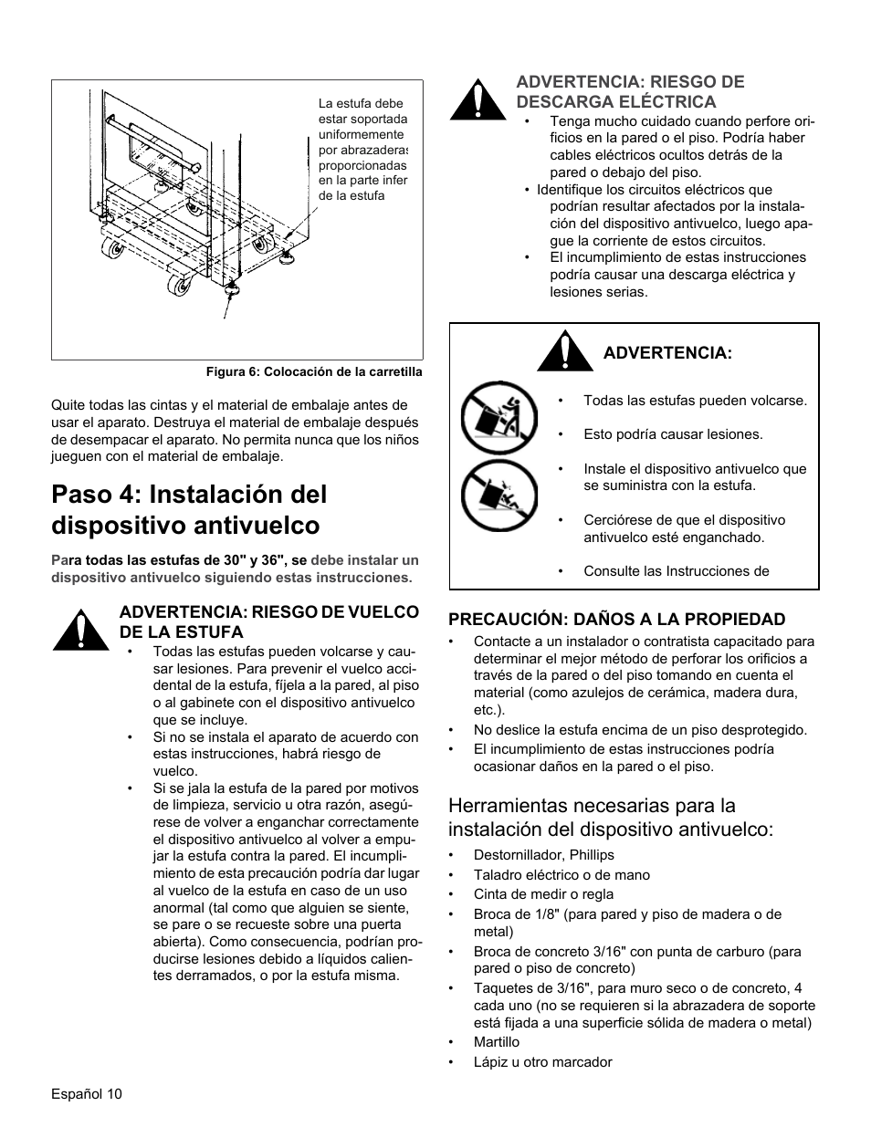 Paso 4: instalación del dispositivo antivuelco | Thermador PRG30 User Manual | Page 53 / 64