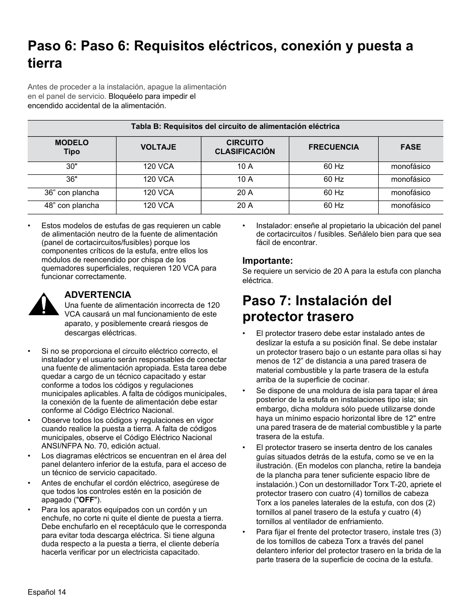 Paso 7: instalación del protector trasero | Thermador PRG30 User Manual | Page 57 / 64
