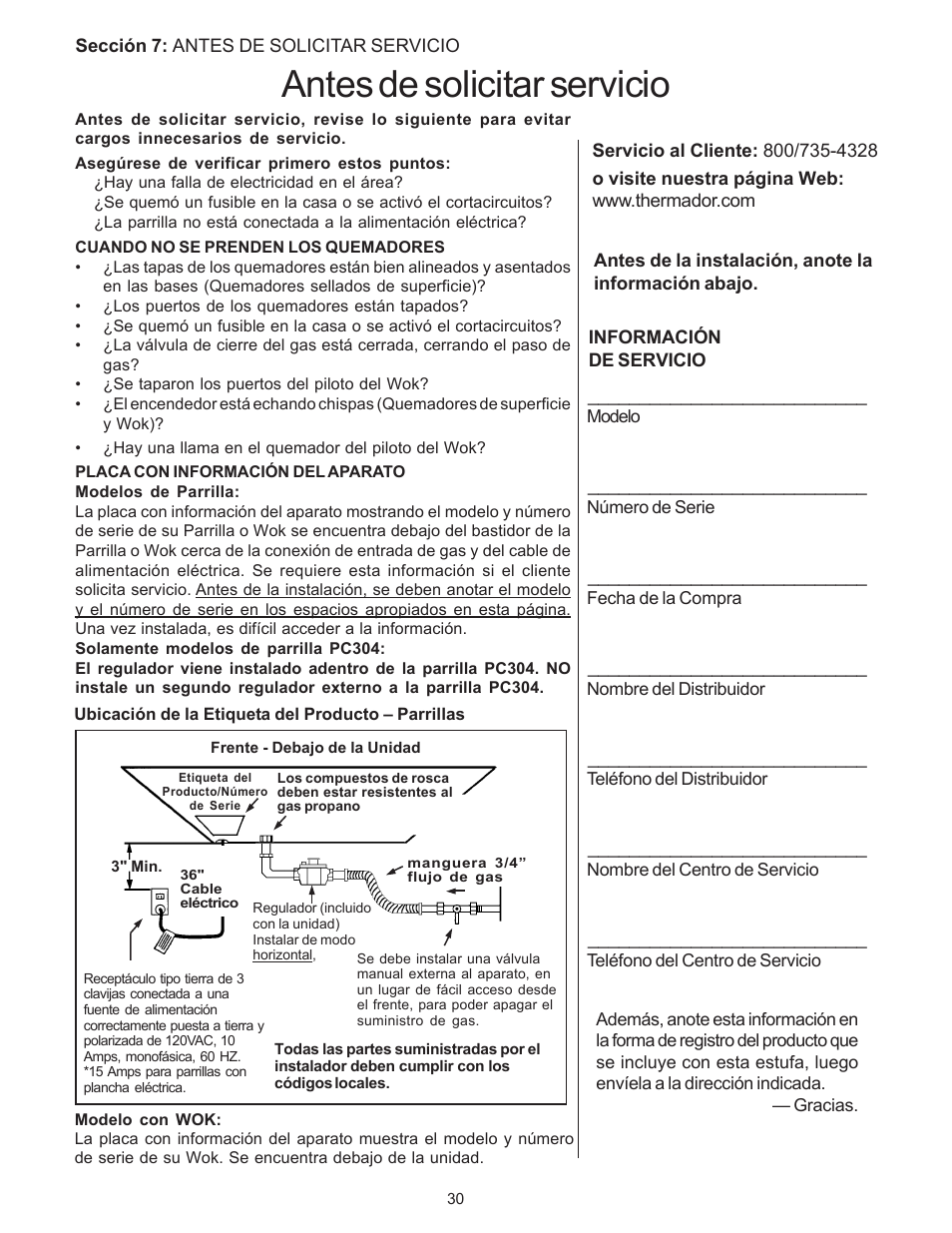 Antes de solicitar servicio | Thermador PC304 User Manual | Page 100 / 104