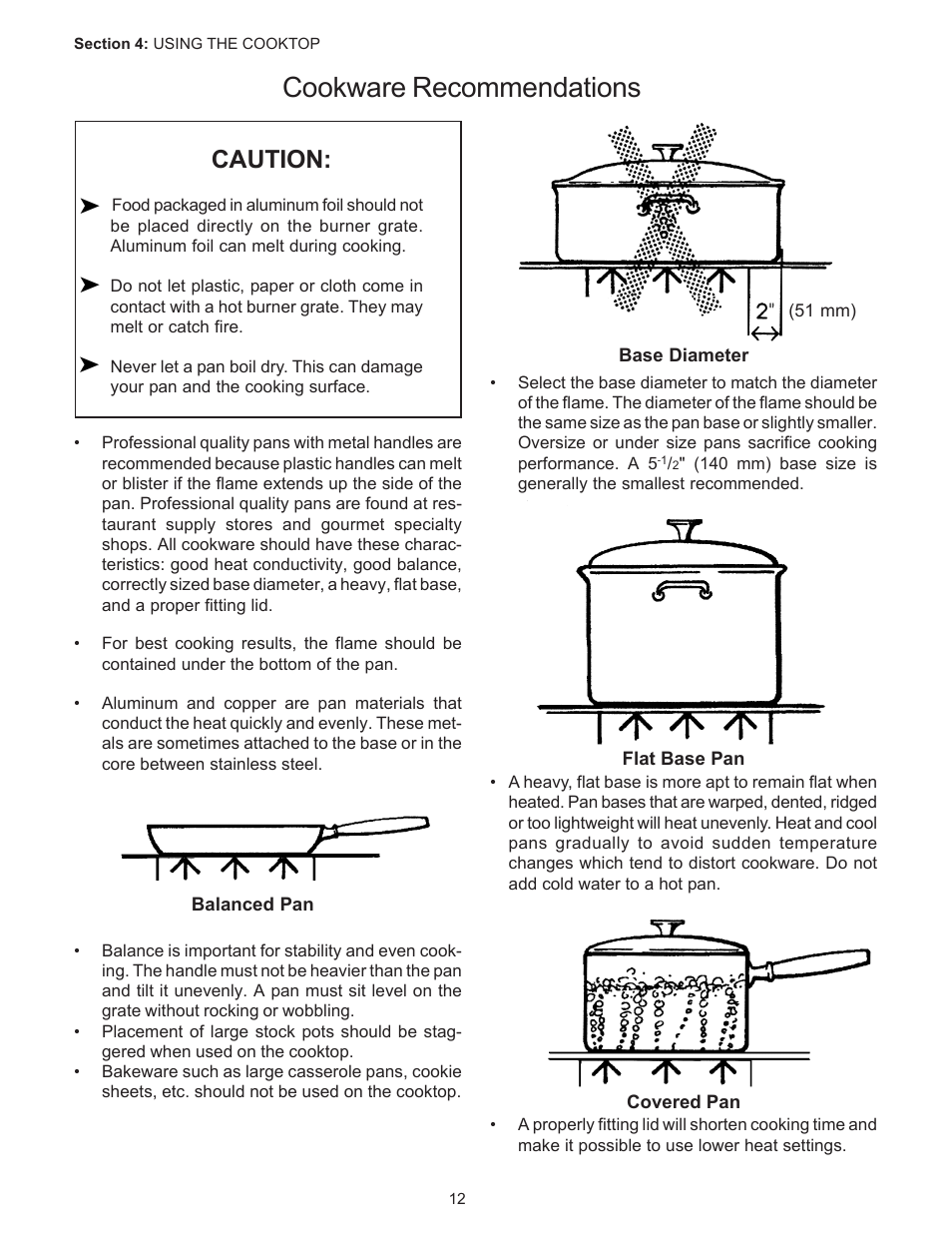 Cookware recommendations, Caution | Thermador PC304 User Manual | Page 14 / 104