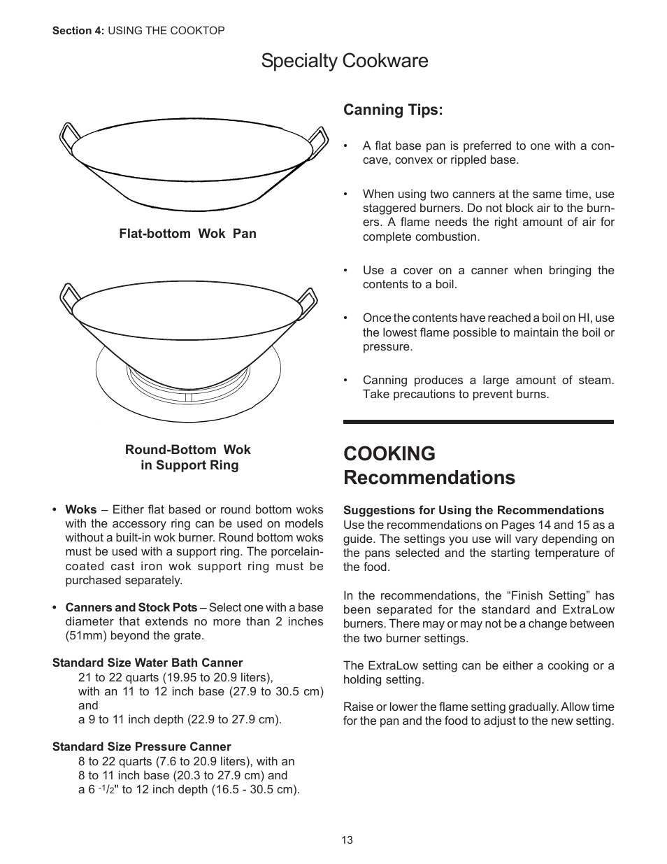 Specialty cookware cooking recommendations, Canning tips | Thermador PC304 User Manual | Page 15 / 104