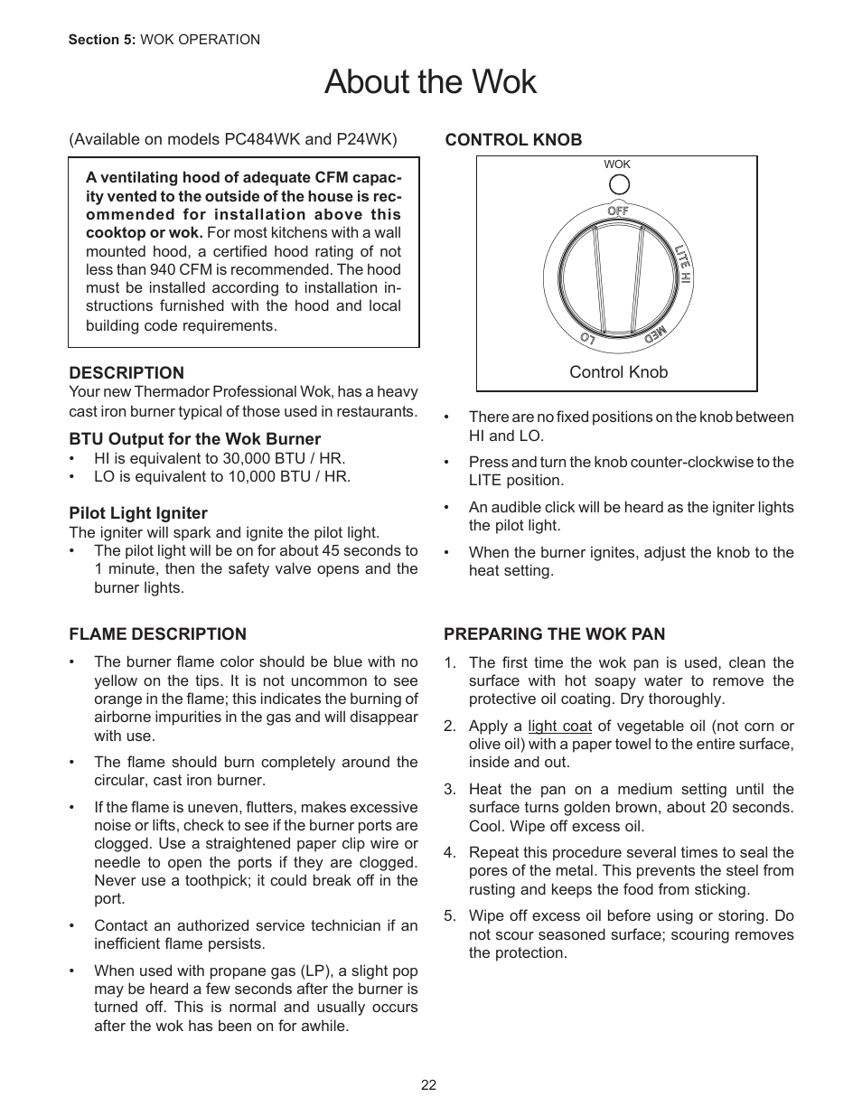 About the wok | Thermador PC304 User Manual | Page 24 / 104