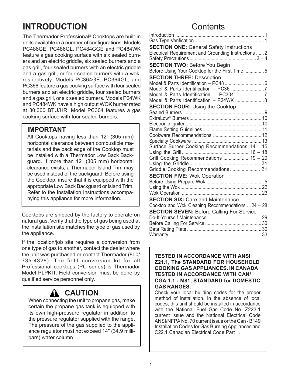 Thermador PC304 User Manual | Page 3 / 104