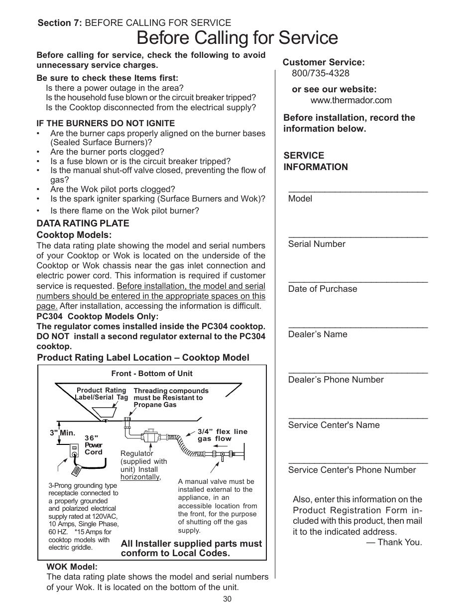 Before calling for service | Thermador PC304 User Manual | Page 32 / 104