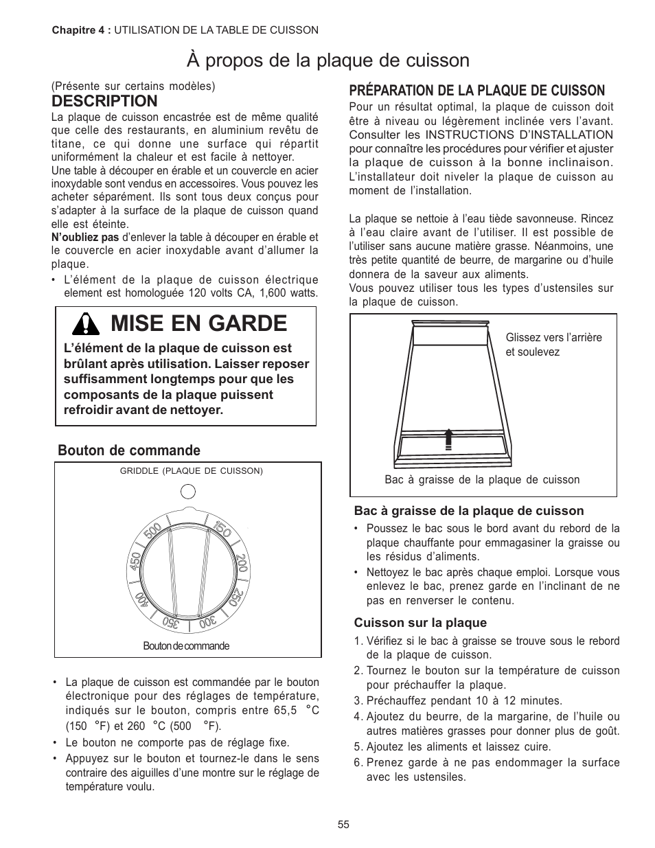 Mise en garde, À propos de la plaque de cuisson, Description | Thermador PC304 User Manual | Page 57 / 104