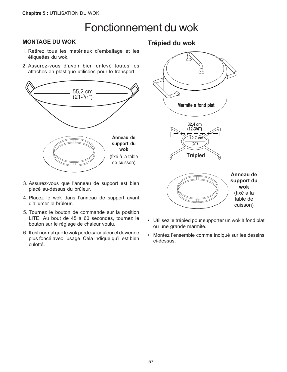 Fonctionnement du wok, Trépied du wok | Thermador PC304 User Manual | Page 59 / 104