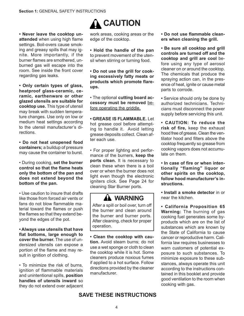 Caution, Warning | Thermador PC304 User Manual | Page 6 / 104