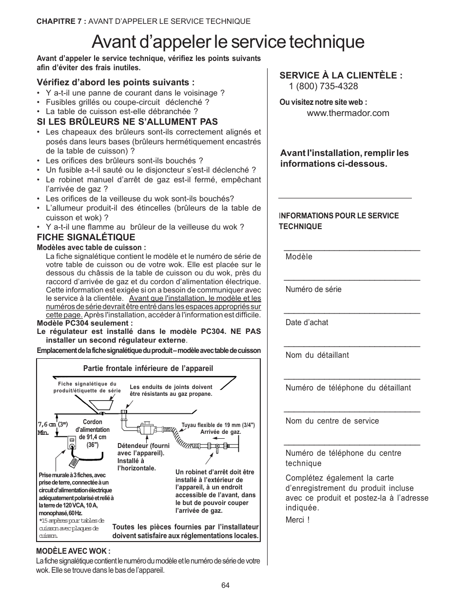 Avant d’appeler le service technique | Thermador PC304 User Manual | Page 66 / 104