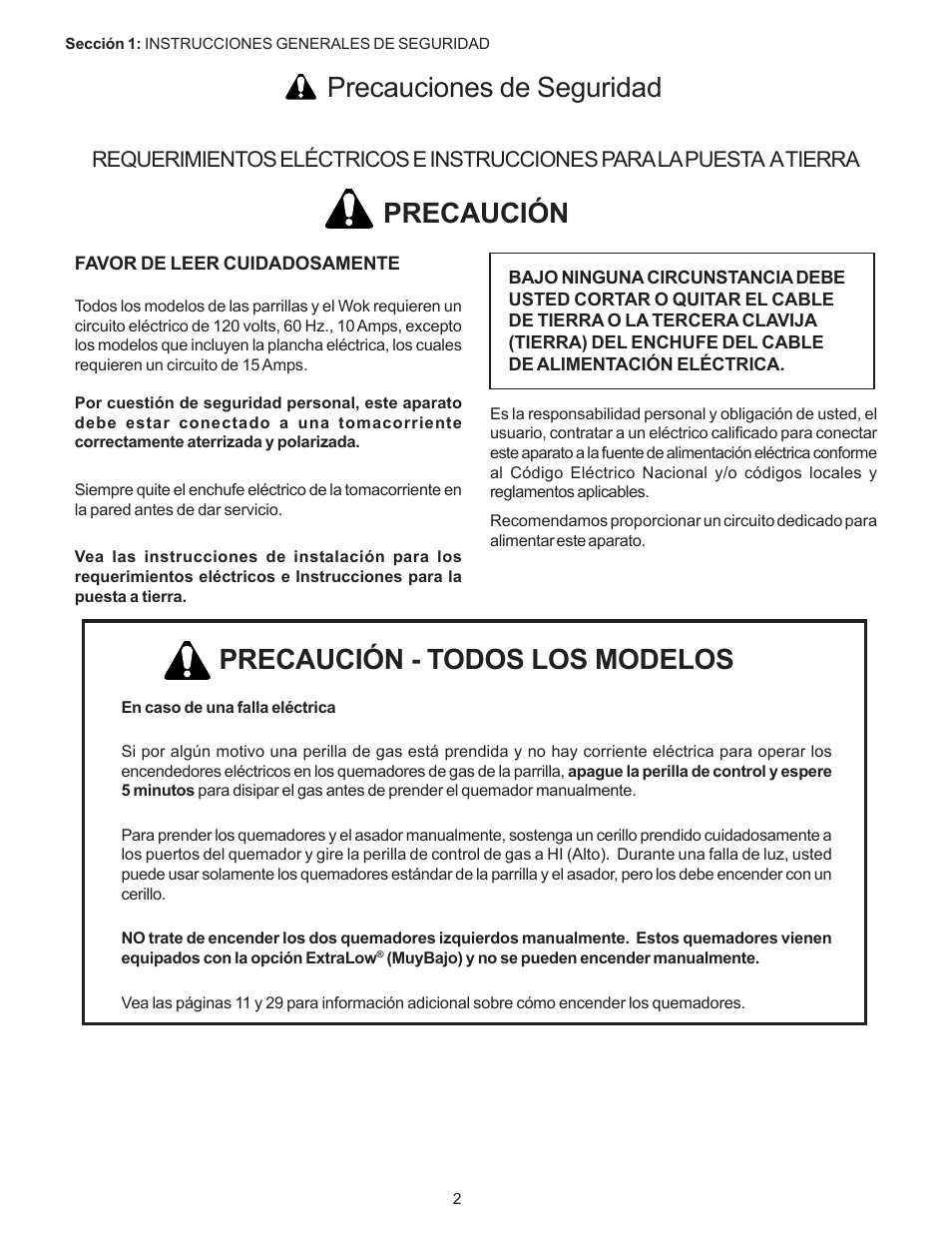Precaución - todos los modelos, Precaución precauciones de seguridad | Thermador PC304 User Manual | Page 72 / 104