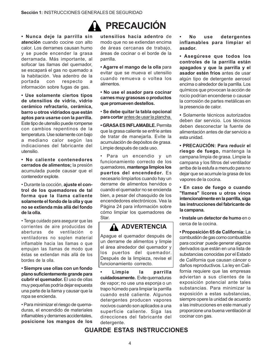 Precaución, Advertencia, Guarde estas instrucciones | Thermador PC304 User Manual | Page 74 / 104