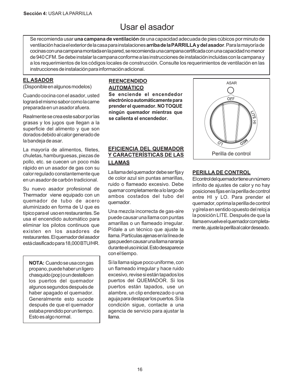 Usar el asador | Thermador PC304 User Manual | Page 86 / 104