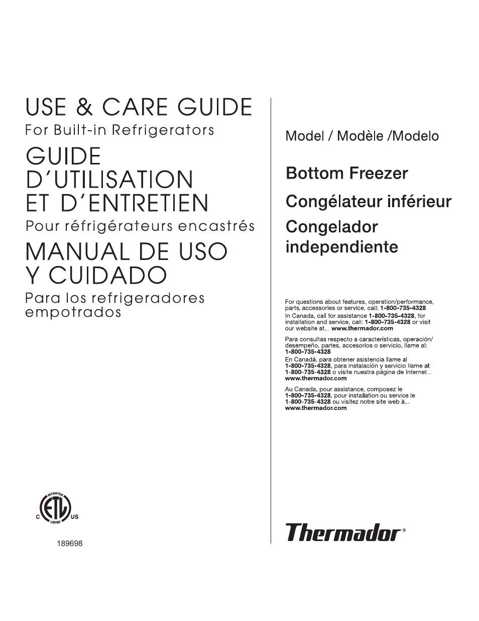 Thermador BOTTOM FREEZER 9000189698 User Manual | 88 pages