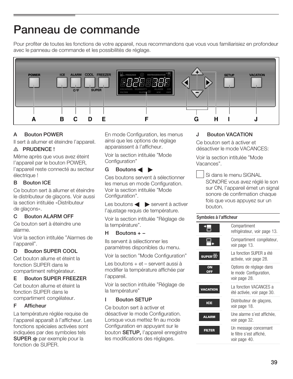 Panneau de commande | Thermador BOTTOM FREEZER 9000189698 User Manual | Page 39 / 88