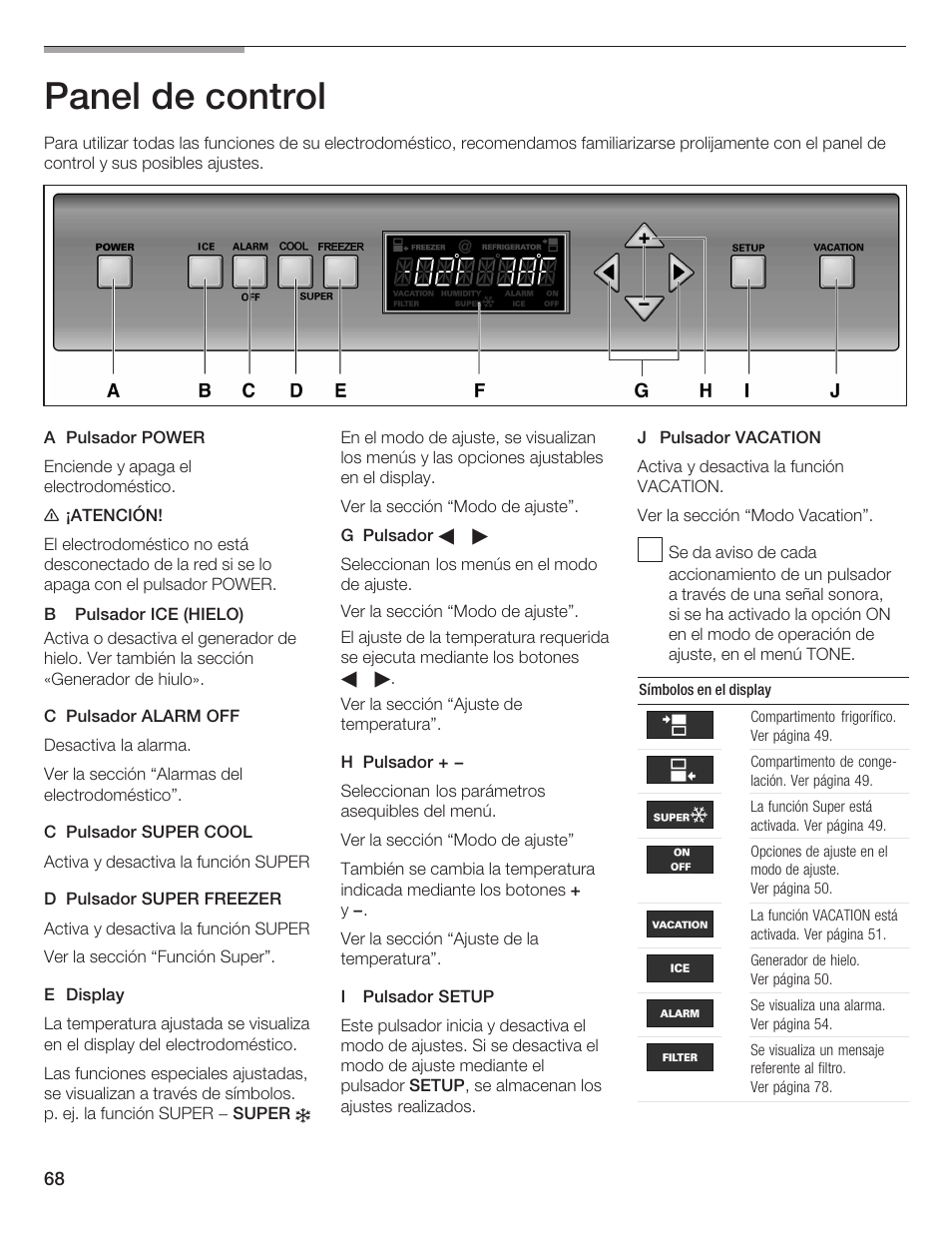 Panel de control | Thermador BOTTOM FREEZER 9000189698 User Manual | Page 68 / 88