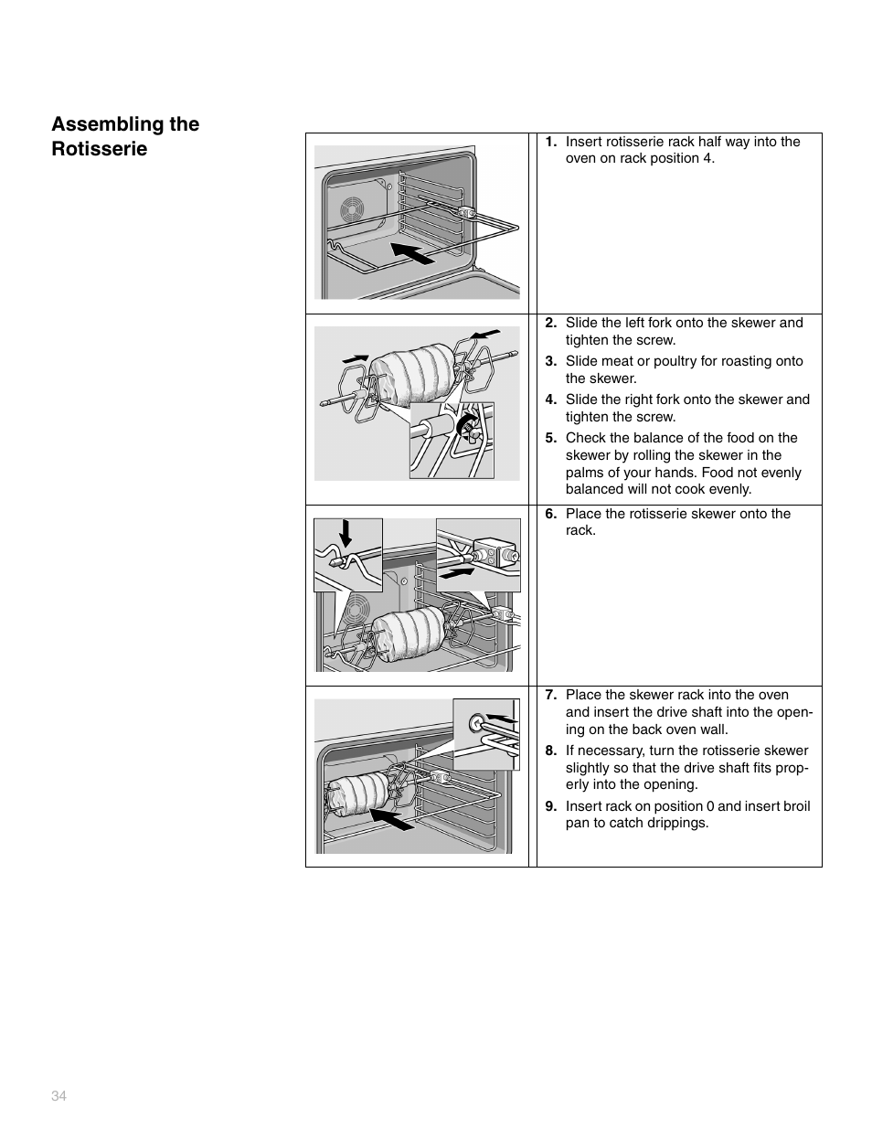 Assembling the rotisserie | Thermador PODC302 User Manual | Page 34 / 48