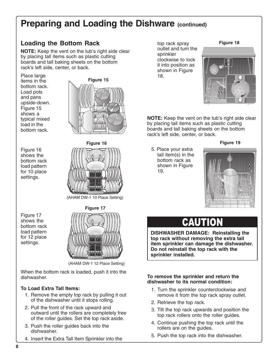 Caution, Preparing and loading the dishware, Loading the bottom rack | Thermador DWHD94BF User Manual | Page 10 / 28