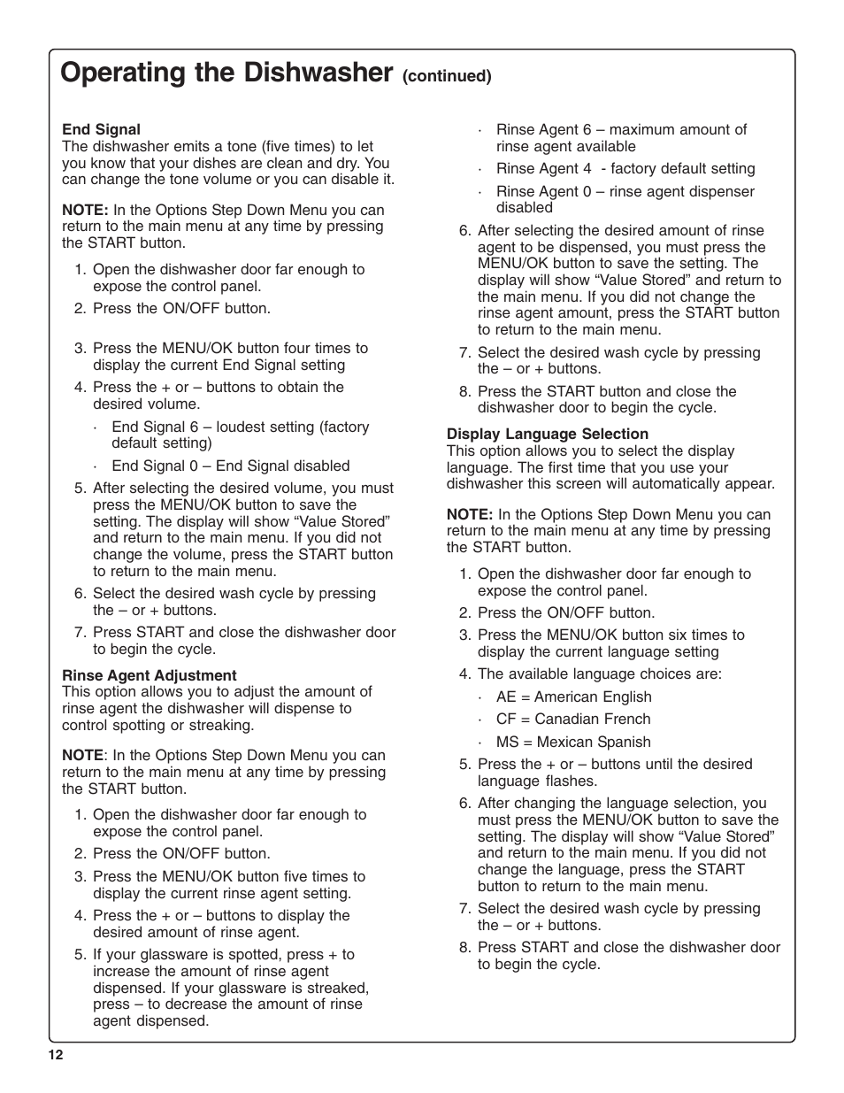 Operating the dishwasher | Thermador DWHD94BF User Manual | Page 14 / 28