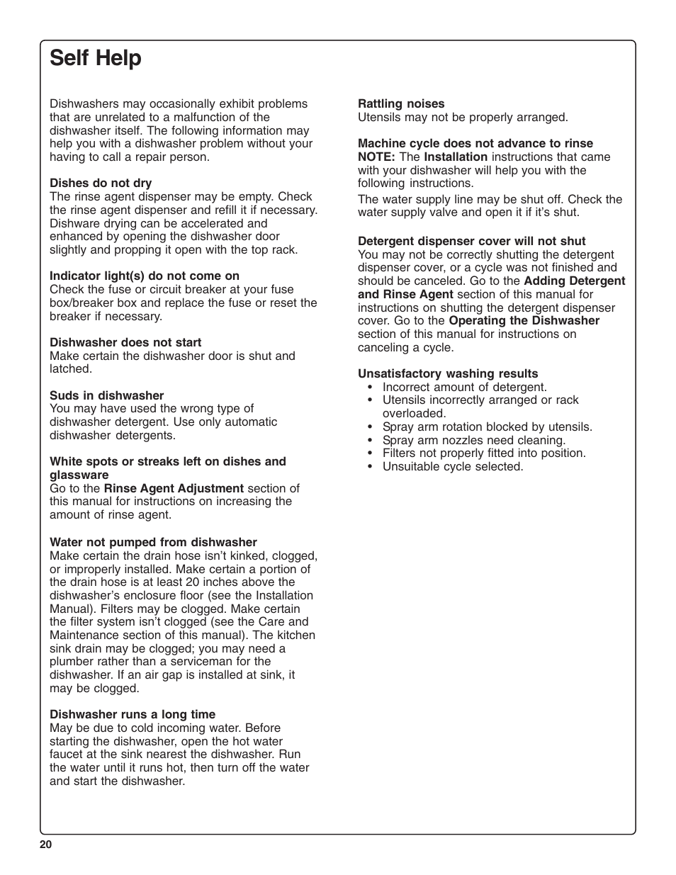 Self help | Thermador DWHD94BF User Manual | Page 22 / 28