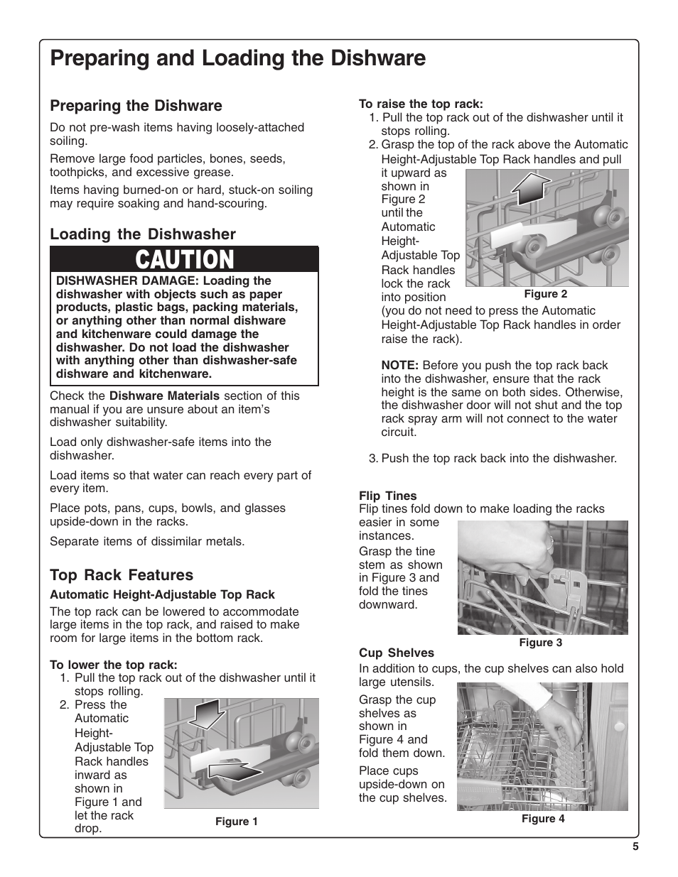 Caution, Preparing and loading the dishware | Thermador DWHD94BF User Manual | Page 7 / 28