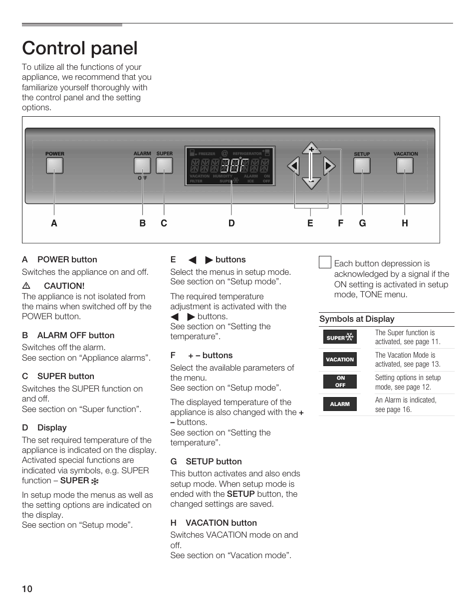 Control panel | Thermador T24IR User Manual | Page 10 / 64