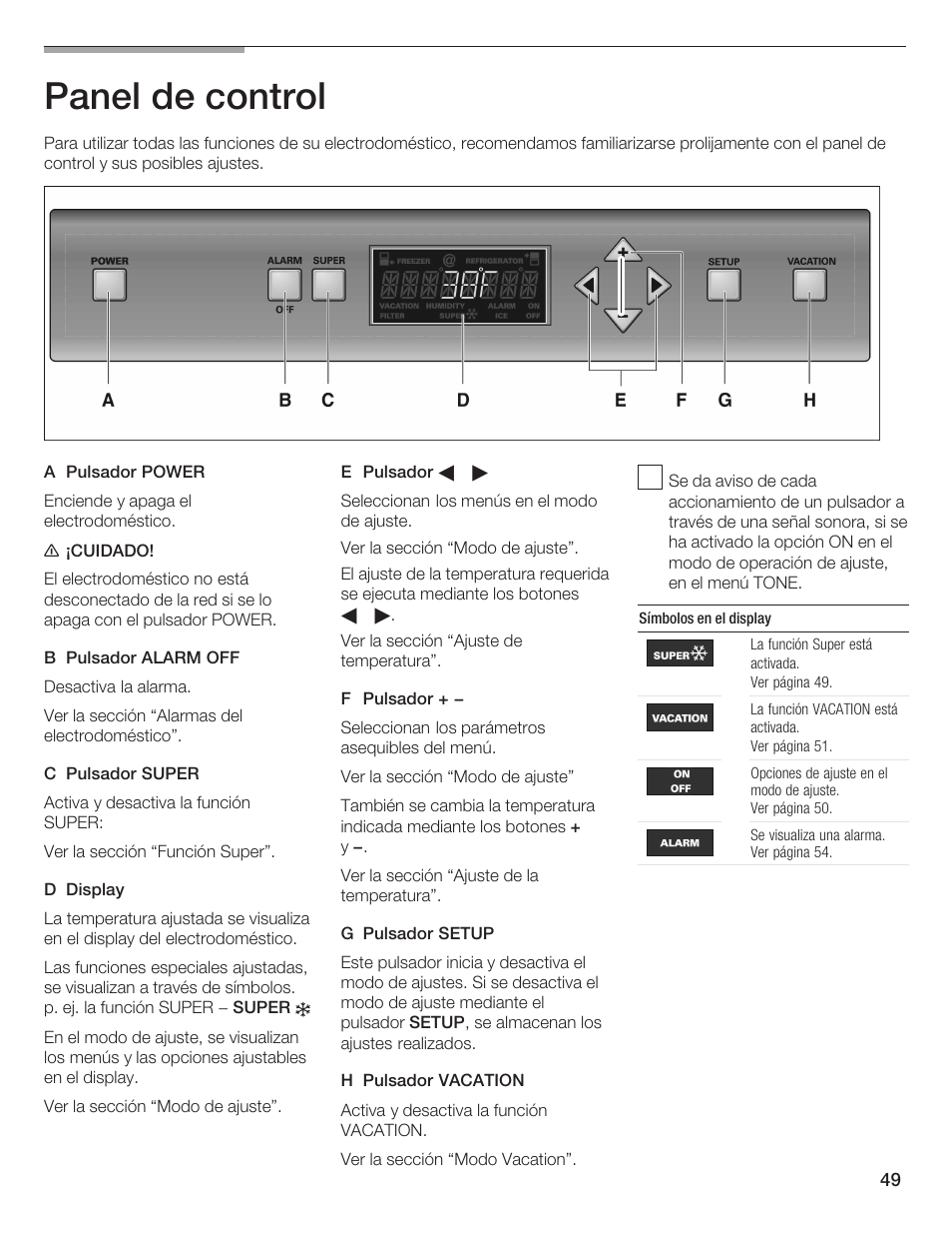 Panel de control | Thermador T24IR User Manual | Page 49 / 64