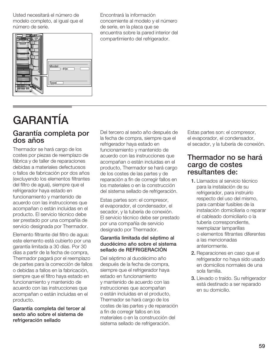 Garantía, Garantía completa por dos años | Thermador T24IR User Manual | Page 59 / 64