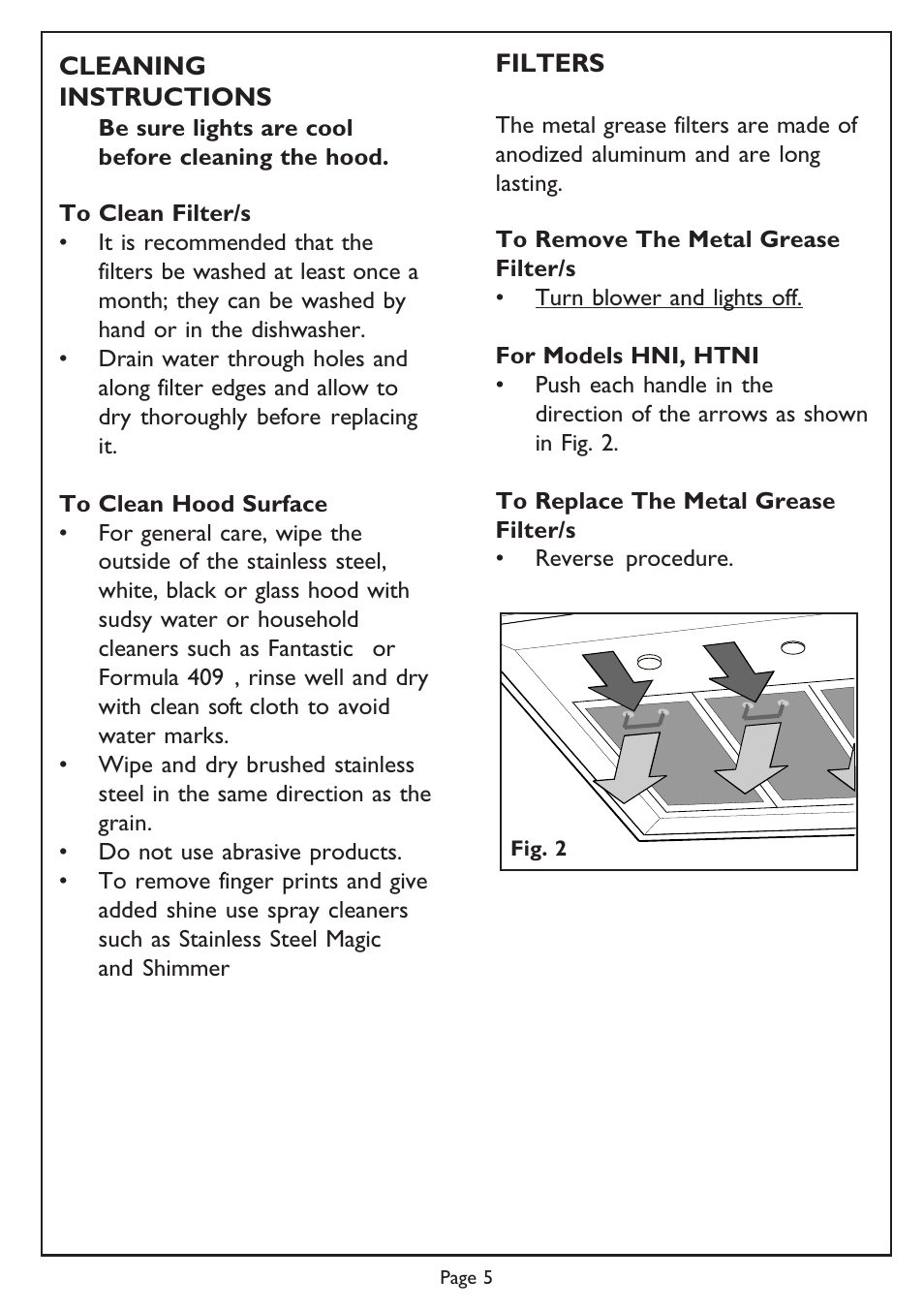 Cleaning instructions, Filters | Thermador Thermador User Manual | Page 5 / 8