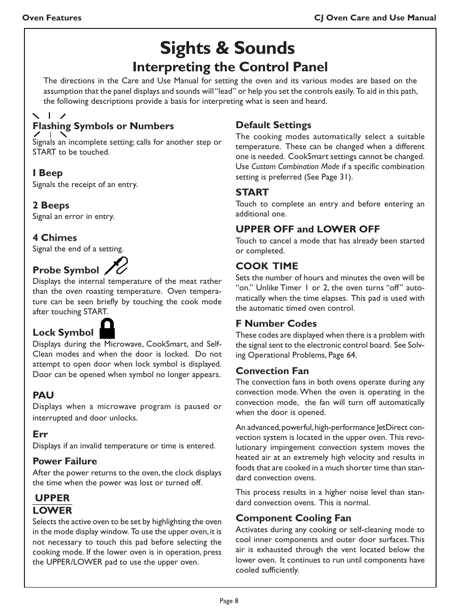 Sights & sounds, Interpreting the control panel | Thermador CJ302 User Manual | Page 10 / 68