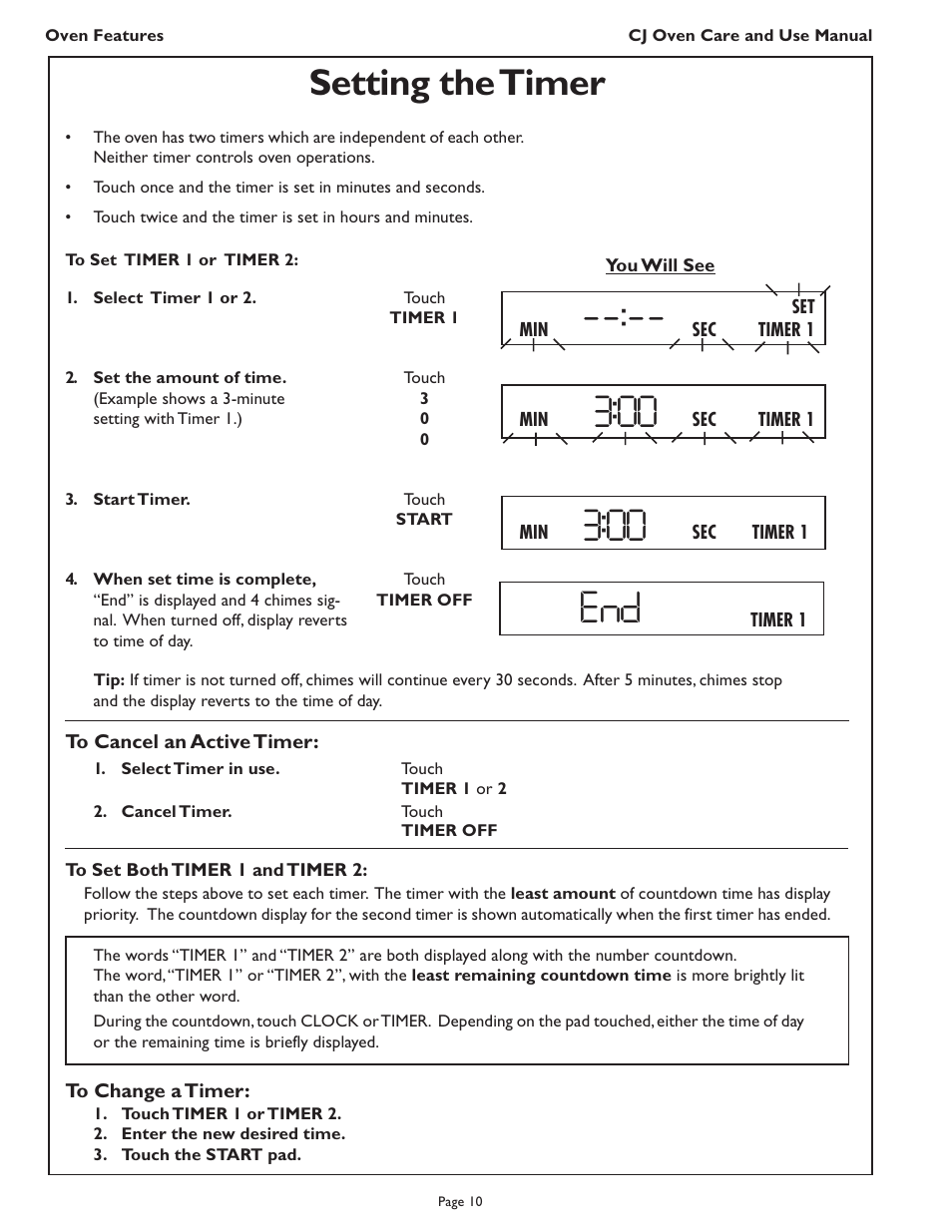 Setting the timer | Thermador CJ302 User Manual | Page 12 / 68