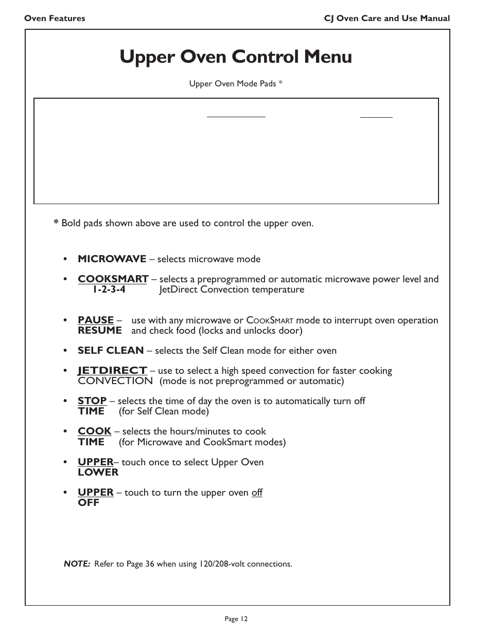 Upper oven control menu | Thermador CJ302 User Manual | Page 14 / 68