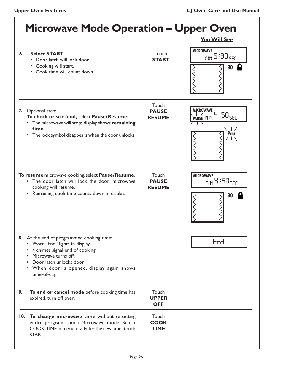 Microwave mode operation – upper oven | Thermador CJ302 User Manual | Page 28 / 68