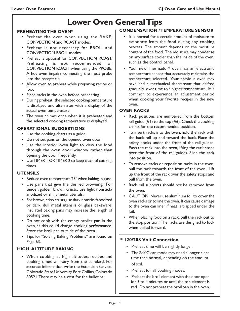 Lower oven general tips | Thermador CJ302 User Manual | Page 38 / 68