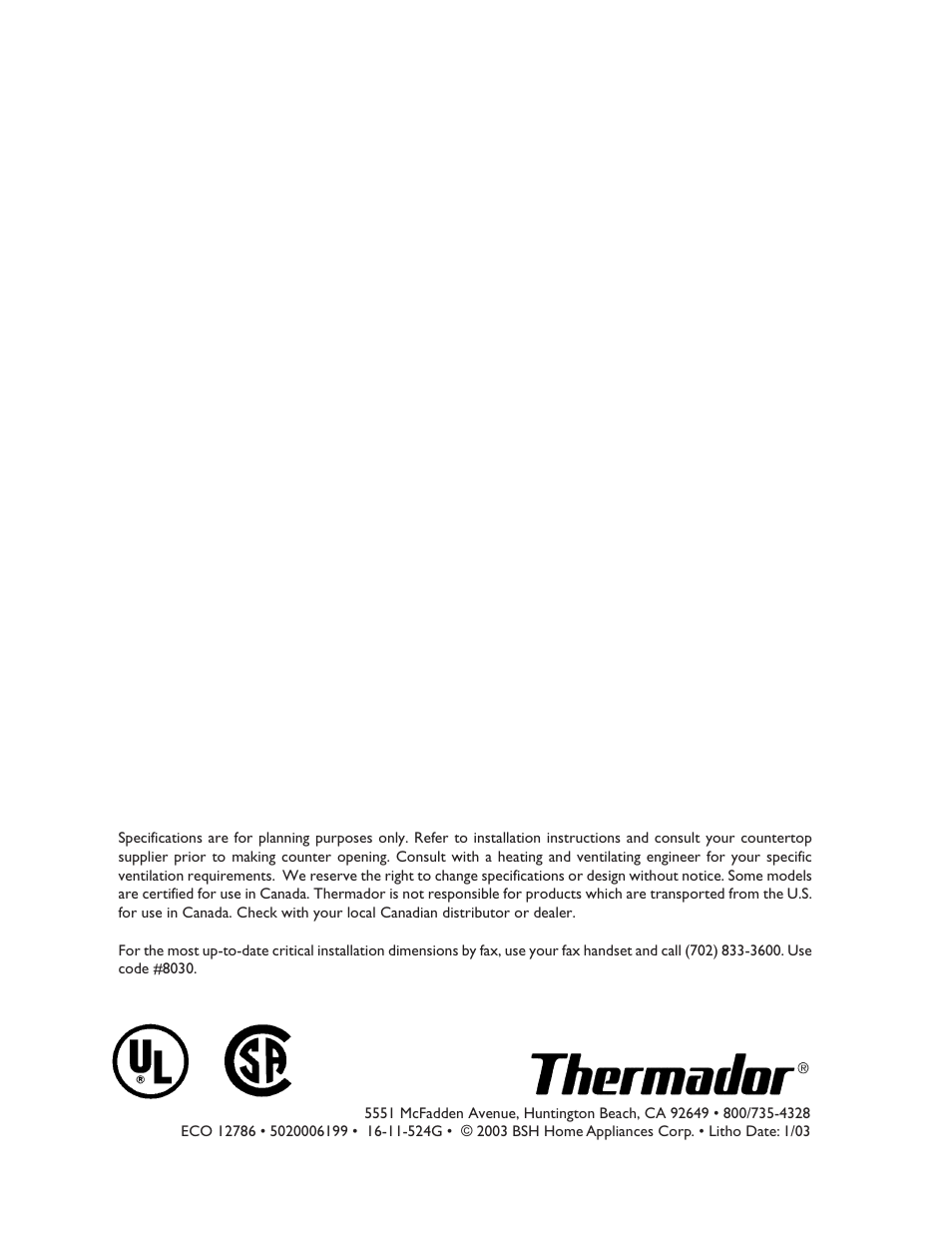 Thermador CJ302 User Manual | Page 68 / 68